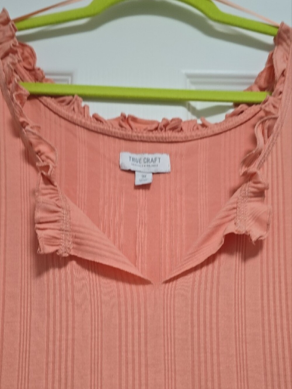 True Craft Coral Pink Ribbed Ruffle-Trim Tank - Picture 3 of 4